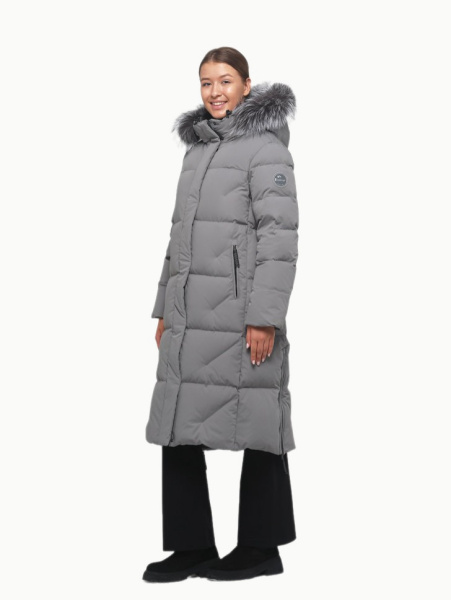 Пальто пуховое Аврора SkyStretch Goose мех ЧБК (Женский; 48; Стальной Серый)